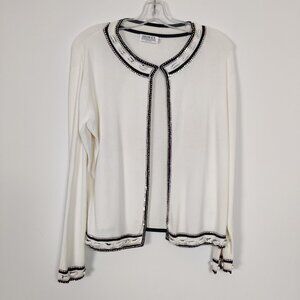Moffi International Women's Cardigan Size L White Black Beaded Casual Stylish